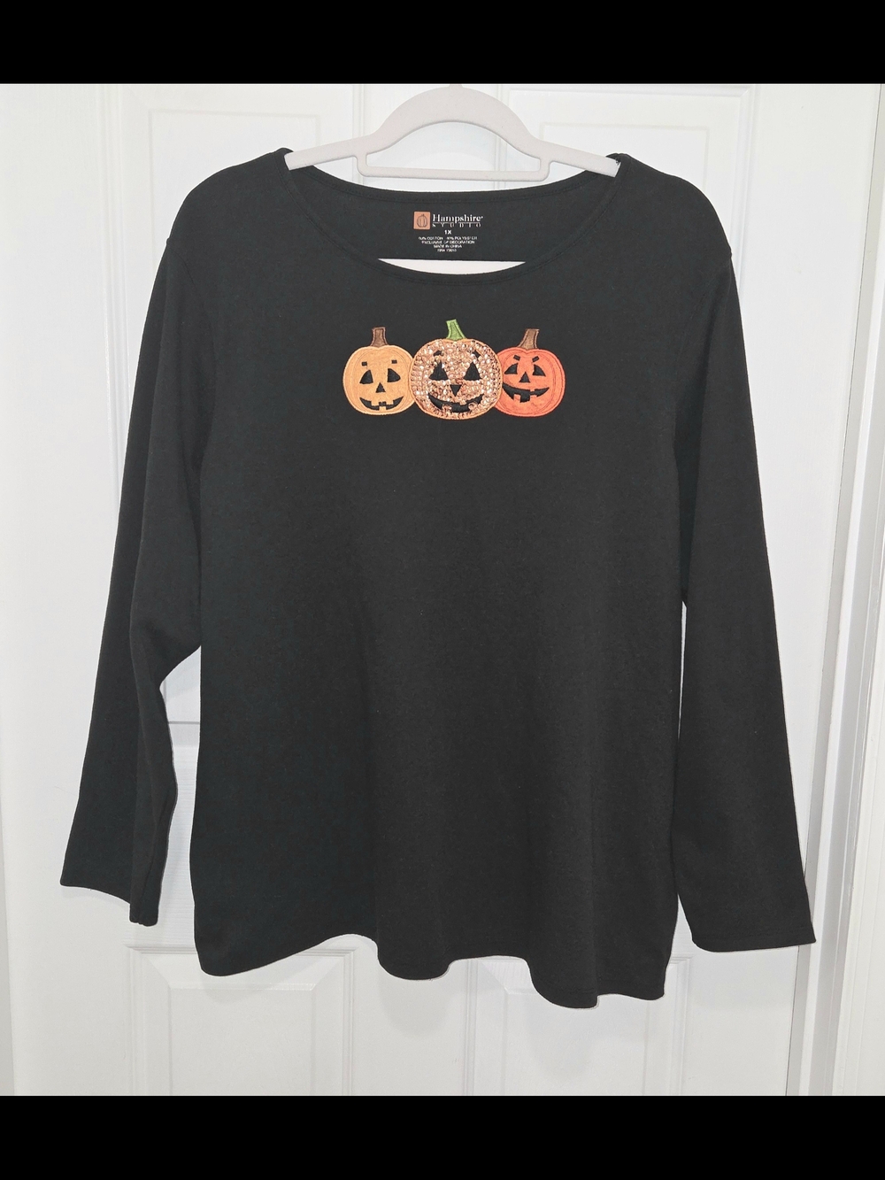 Hampshire Studio Halloween Pumpkins Top Black Long Sleeve 1X SEE DESCRIPTION.